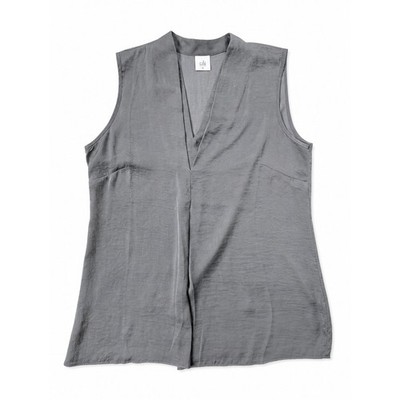 Cabi Gray Satin Sleeveless Blouse V Neck Draped Minimalist Tank Top Medium