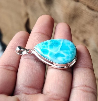 Larimar Gemstone Pendant 925 Sterling Silver Handmade Magnificent Pendant RK*