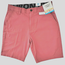 IRON CO Men's Stretch Shorts SIZE 32 Flex Waist Flat Front DARK CORAL New Tag