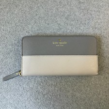 Kate Spade Cedar Street Lacey Zip Around Wallet Accordion Two Tone Gray Stripe