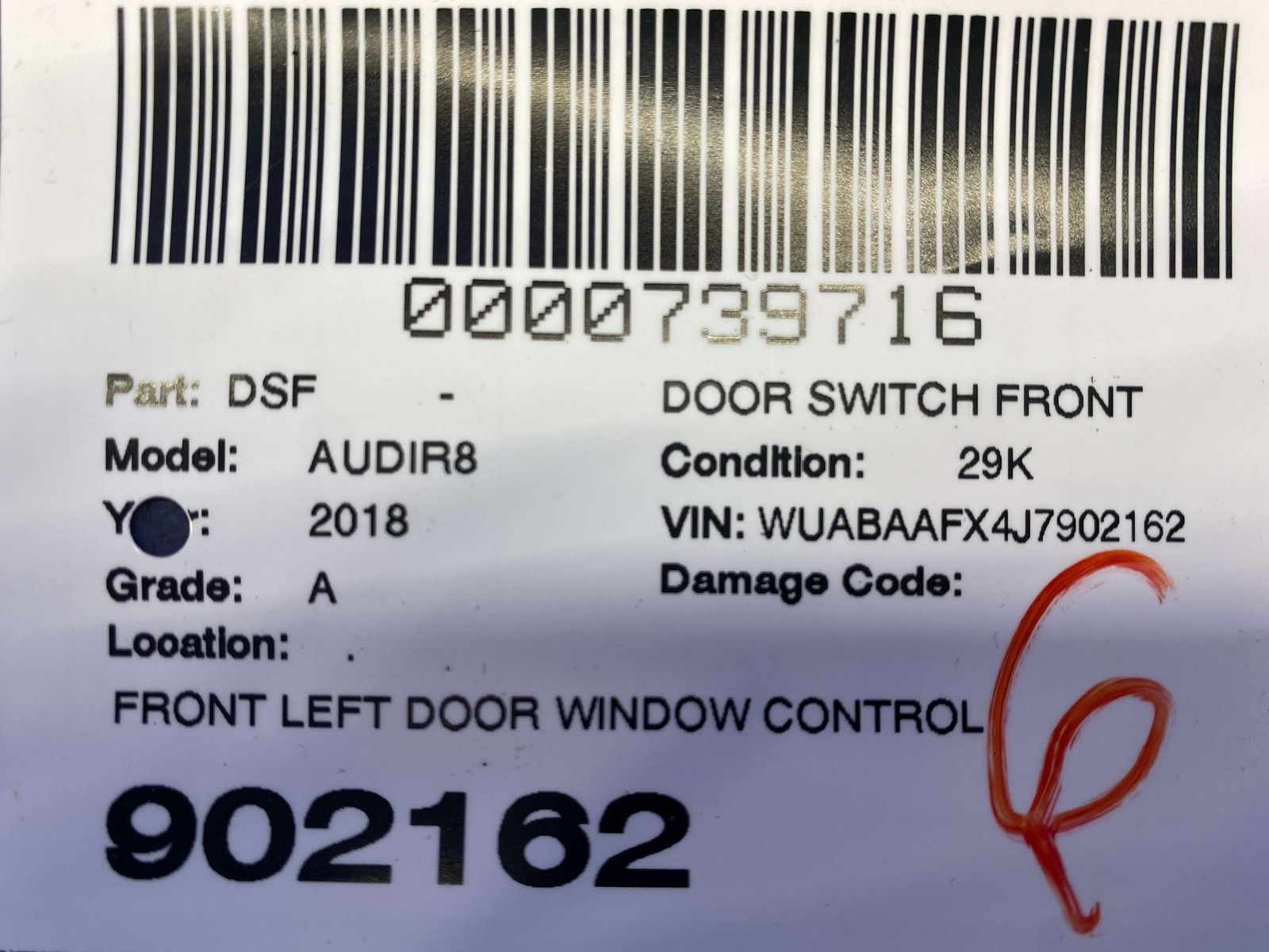2017-2023 AUDI R8 V10 4S RWS OEM FRONT LEFT DOOR WINDOW SWITCH PANEL 8W0959851F