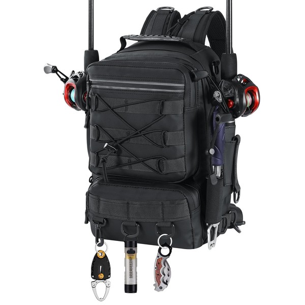 Angelrucksack Rutenhalter Wasserdicht Schwarz Outdoor Angeln Tasche 35X25X16Cm-image