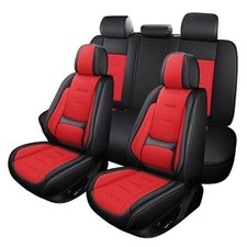 Nappa Leather Car Seat Covers Full Set, Breathable Leather Black Red