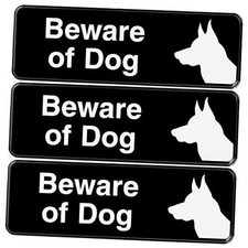 Beware of Dog Sign: Easy to Mount Informative Plastic Sign with Symbols 9x3,