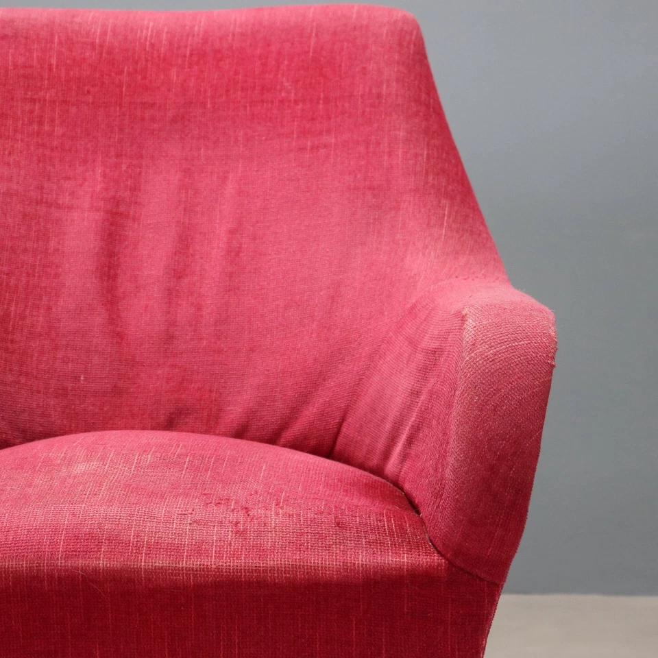 Vintage Armchair Fabric Brass Italy Design 1950s-1960s Original - Image 4 of 4