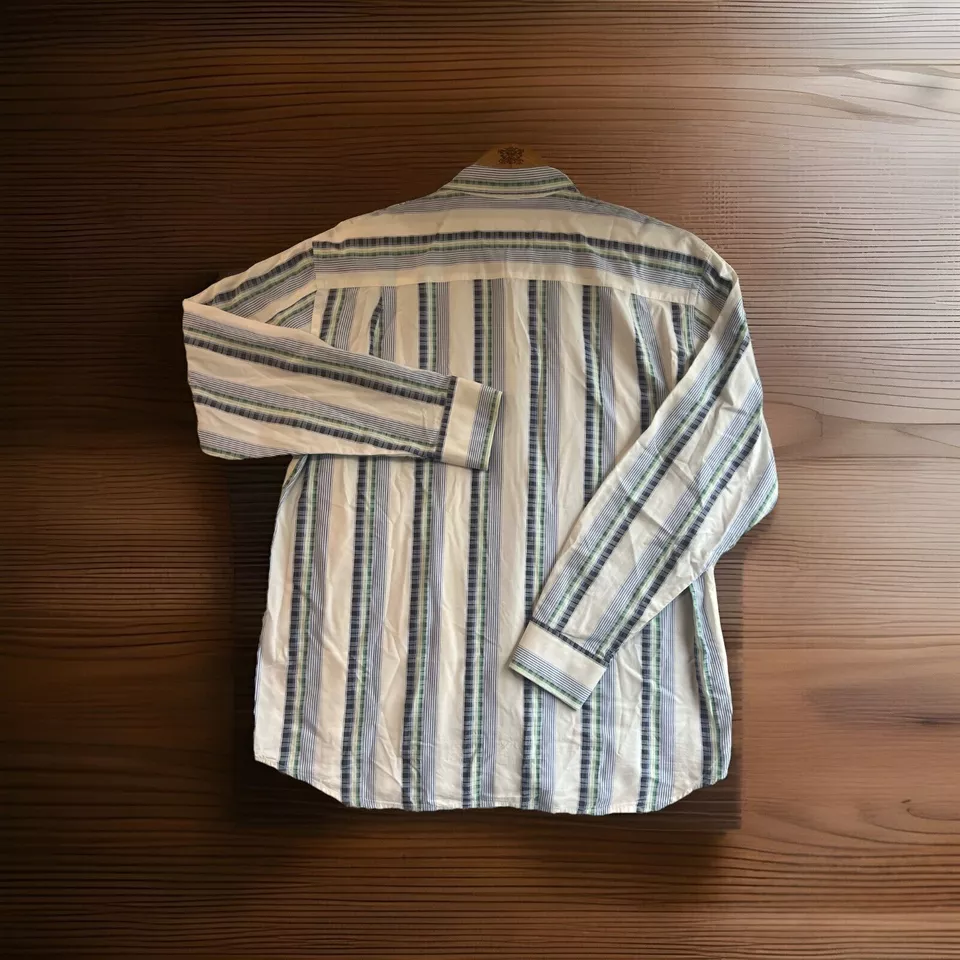 Рубашка мужская Tommy Bahama размер XL синяя полоса шелковая смесь остров опрятный пляж тропическая - Изображение 2 из 4