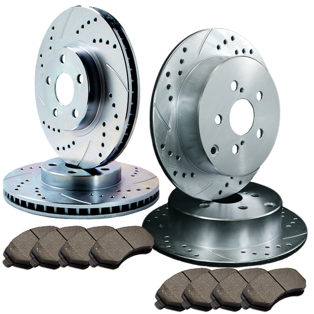 [FRONT&REAR] DOUBLE DRILL SLOT PERFORMANCE BRAKE ROTORS +8 CERAMIC PAD