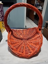 Vintage ORANGE Woven Wicker/Rattan Flower Herb Gathering Basket 12.5 x10 x11