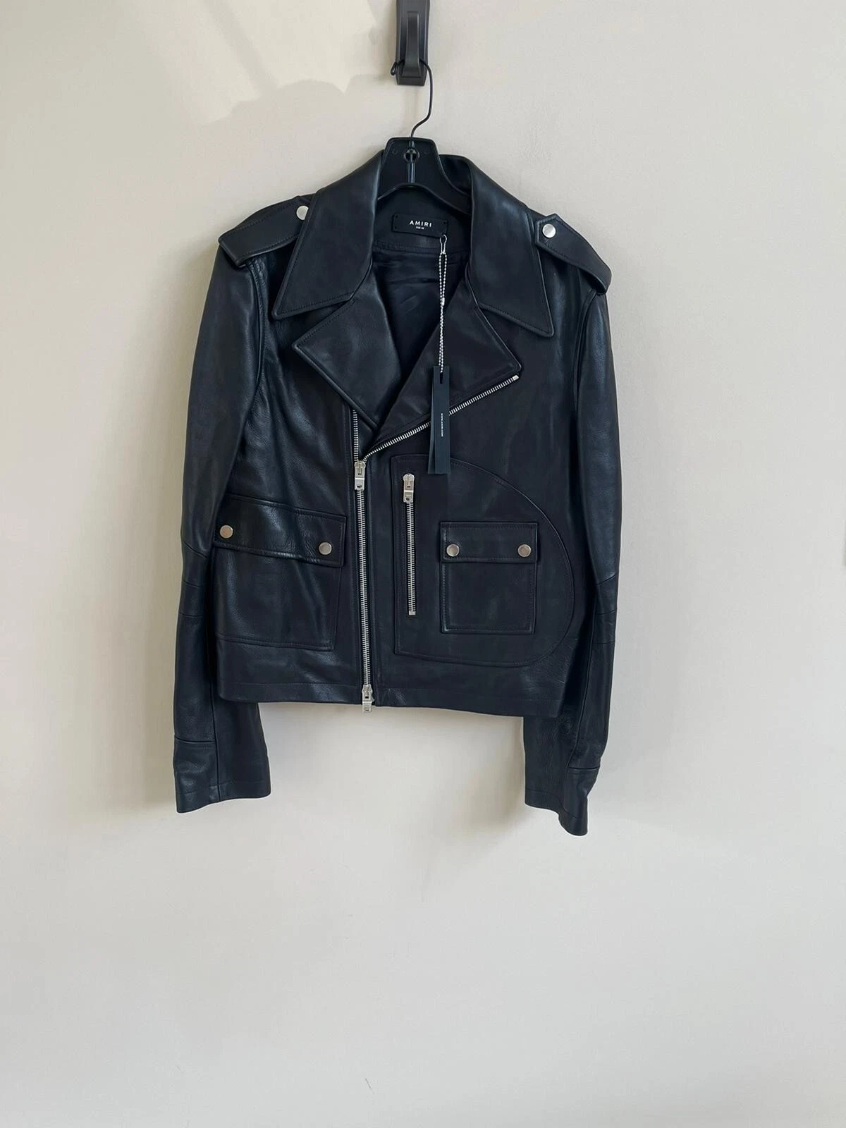Amiri Giacca in pelle con tasca D in nero nuova con etichette 50