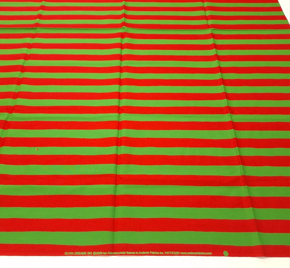 Red Green Stripes Olivia Dreams Big Ian Falconer Andover Cotton Fabric 1 YD x44" - Image 3 of 4