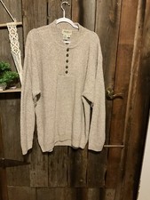 Eddie Bauer Heritage Men’s Xl 4 button Cable Knit Heavy Sweater Tan Made In USA