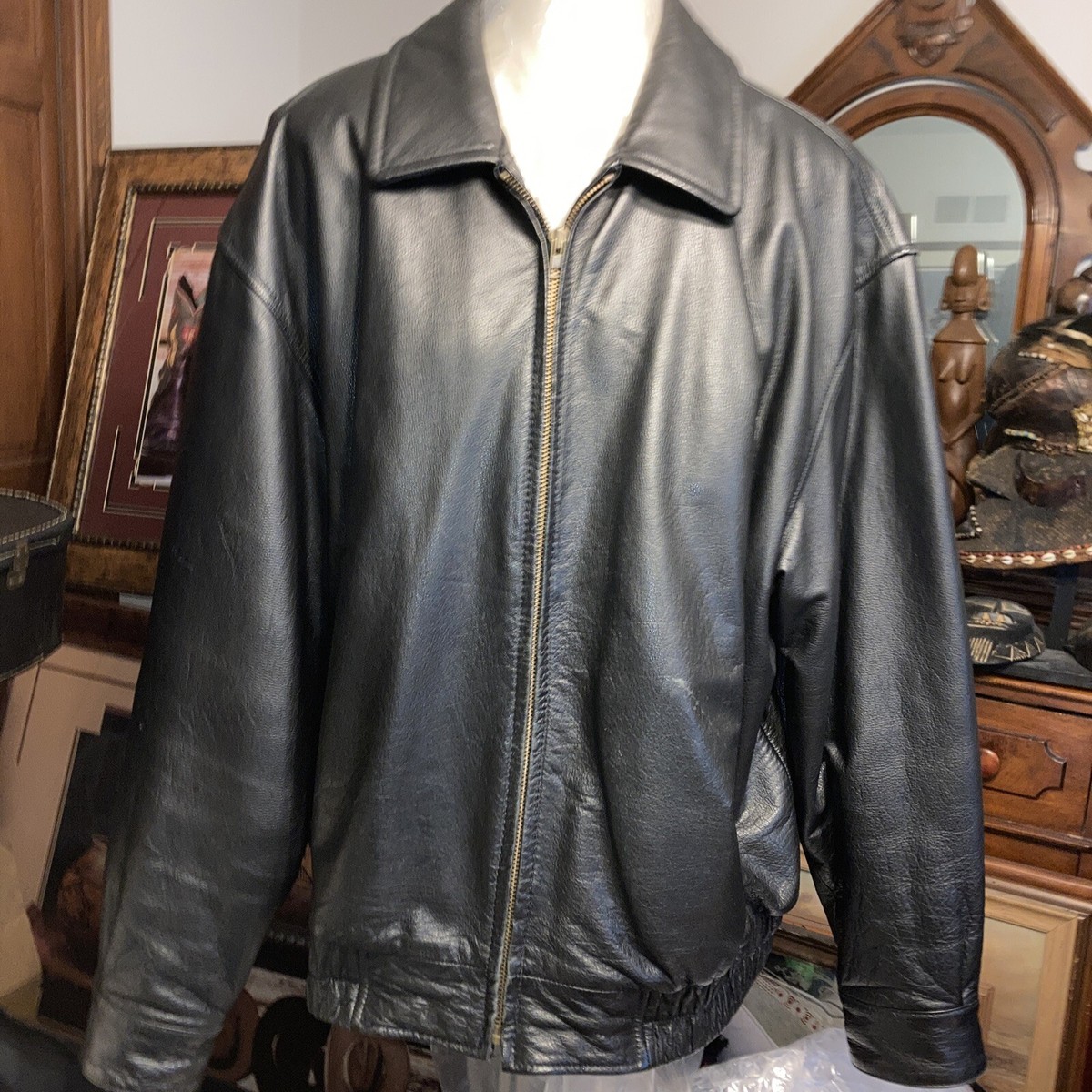 St Johns Bay Black Leather Jacket, Zip Up, Collared and St Johns Bay Black Leather Jacket, Zip Up, Collared and