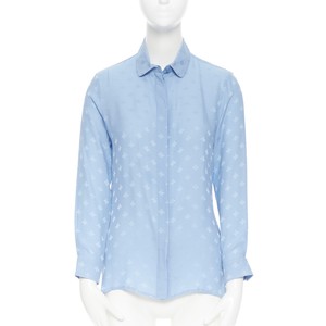 GUCCI 100% Cambridge silk sky blue bee jacquard club collar shirt IT38 XS |  eBay