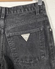 Vintage 90s Guess Jeans Womens 28 High Waisted Rise Black Wash Triangle Logo USA