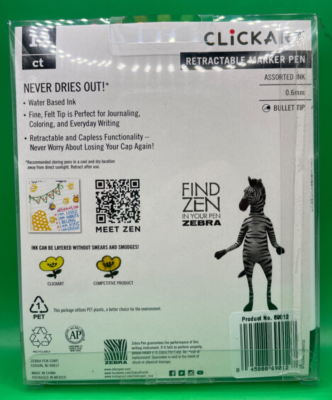 Zebra ClickArt Retractable Marker Pens 12 Colors Bullet