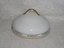 O.P. Co. Syracuse China Orleans Pink Flower Blue Gray Flower Butter Dish Dome