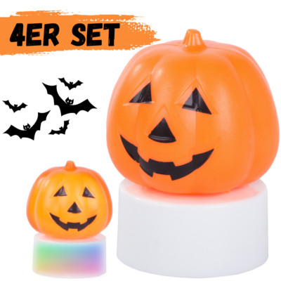 4x LED Kürbis Deko Halloween Dekoration leuchtender Pumpkin inkl. Batterie
