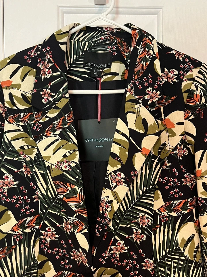 Blazer Floral Cynthia Rowley Flora Fauna Palma Negro Foto 3 de 4