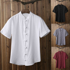 Mens Kung Fu Chinese Style Casual Short Sleeve Shirt Summer Traditional T Shirt