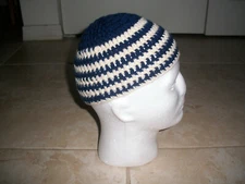 Blue and White Stripe Handmade Crochet Skull Cap Kufi Beanie Hat Topi Harley 