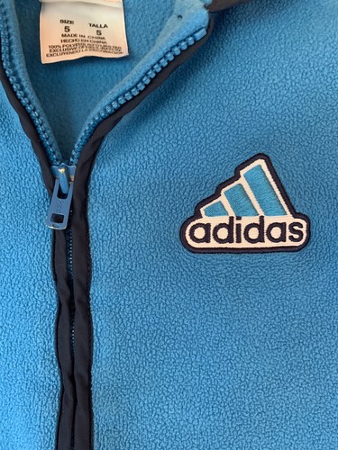 ADIDAS Fleece Boys Girls Full Zip Up Hoodie Jacket Youth Sz 5 Teal Athletic Logo - Picture 3 of 4