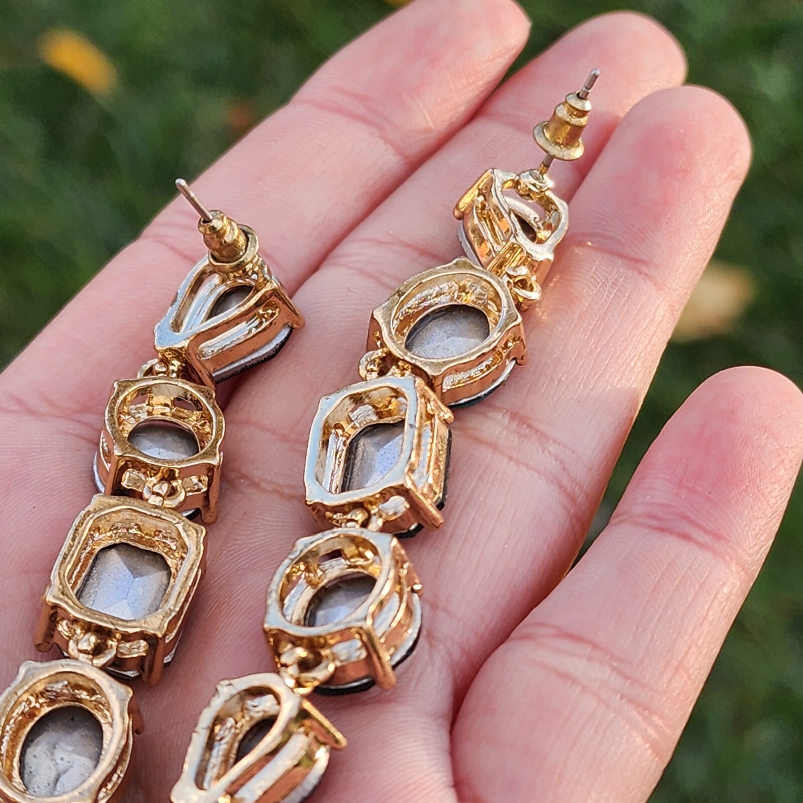 3" Drop Dangle Earrings Green Simulated Emerald C… - image 9