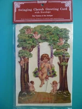 Vtg Any Occasion Greeting Card ~ Swinging Cherub 3D Fold-Out Merrimack