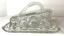 Depression Cut Glass Wedge Shaped Cheese Server Keeper Vintage Kitchen