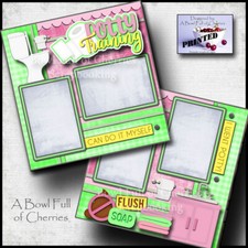 POTTY TRAINING GIRL  2 premade scrapbook pages PRINTED paper toilet CHERRY 0255