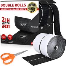 2 Inch X 15Ft Hook and Loop Strips with Adhesive, Double Sided Self Adhesive, Ny