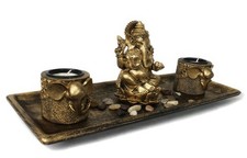 Zen - Garten mit Ganesha Figur Teelichter Stein GH368
