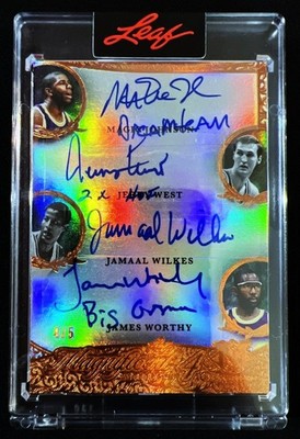 MAGIC JOHNSON,WEST,WILKES,WORTHY-2025 Leaf Magnificent #4/5 QUAD AUTO/AUTOGRAPH
