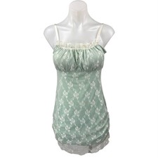 Cider Green Floral Lace Sleeveless Cami Camisole Mini Bodycon Tank Dress Size S