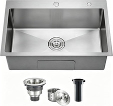 33 Inch Drop in Kitchen Sink - 11 Gauge Stainless Steel Single Bowl 33X22 Top Mo