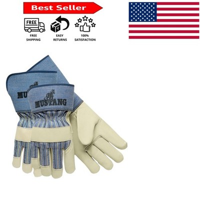 ONE PAIR of Large Mustang Leather Palm Work Gloves - Heavy-Duty & Comfortable