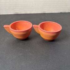 Akro Agate Children  s Play Tea Cups Orange Swirl Glows Set Of 2 RARE.   DA19