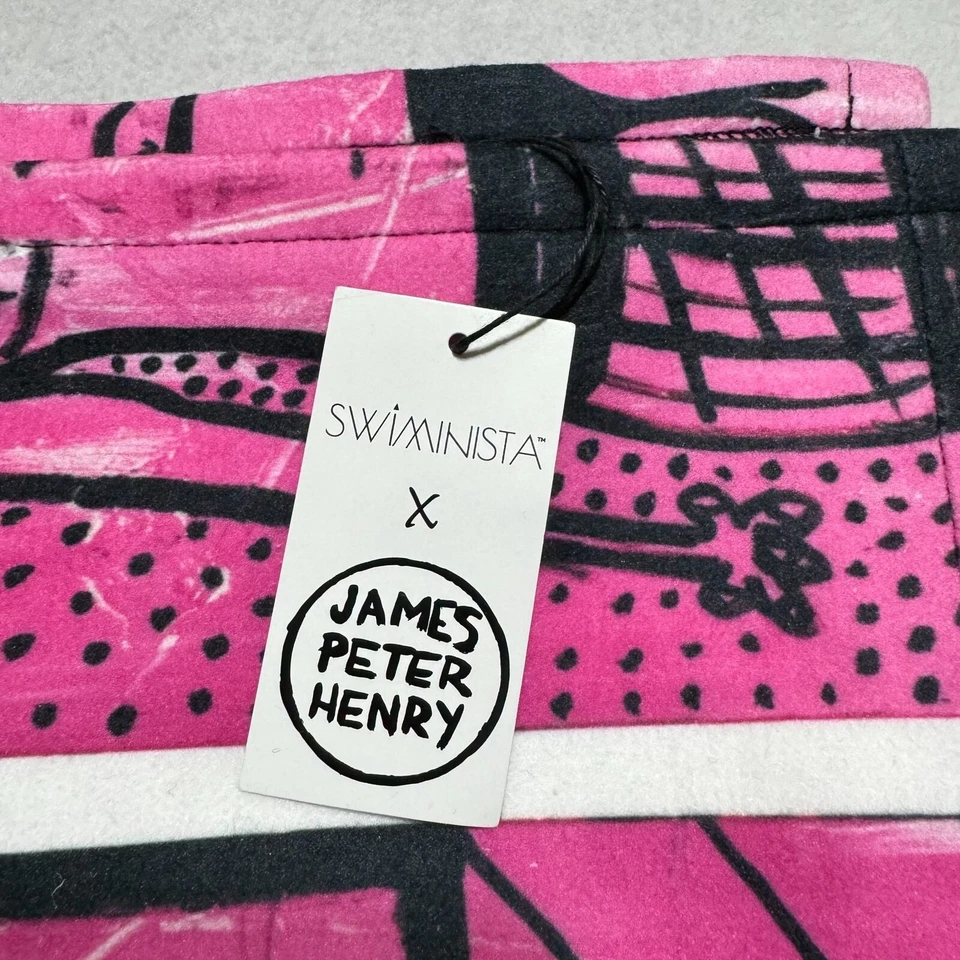 Toalha de praia Swiminista x James Peter Henry rosa 60”x 28” padrão abstrato nova com etiquetas - Imagem 2 de 4