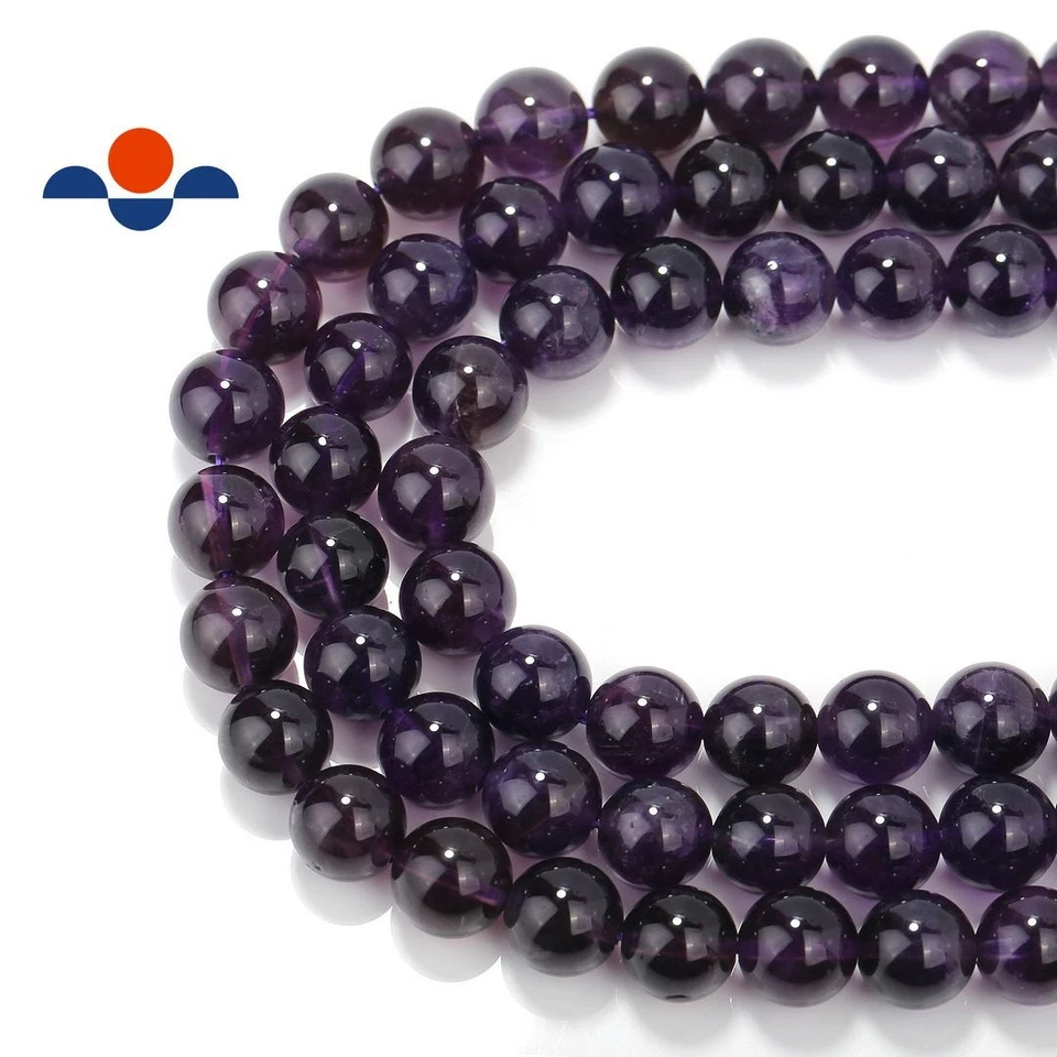 Natural Amethyst Smooth Round Beads Size 4mm 6mm 8mm 10mm 12mm 15.5" Strand - Image 2 of 4
