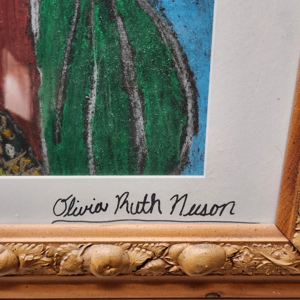 Arte pastel vintage de girasoles bodegón firmado Olivia Ruth Neson obra de arte enmarcada Foto 2 de 4