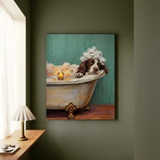 "Spa Day" - English Springer Spaniel Vertical Canvas - Dog Lover Wall Art