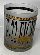Vintage Lockheed Martin F-22 Fighter Raptor Frosted Glass Tumbler Gold Aviation