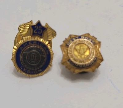Vtg American Legiin 25 Year Anniversary Lapel Pin 10 Karet & VFW Past Post Comma