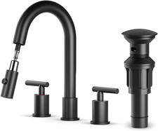 Matte Black Pull down Bathroom Faucet with Pop-Up Drain, 8 Inch Widespread Bathr