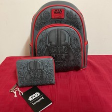 LOUNGEFLY DARTH VADER EMBOSSED FLORAL MINI BACKPACK WALLET NWT