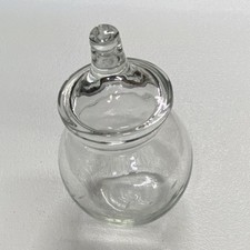 Small Clear Glass Jar with Handle Lid, Floral Pattern, Round, Glossy Finish