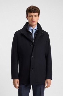 Hugo Boss Dark Blue Relaxed Fit Short Coat In Wool And Cashmere 44R