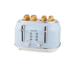 Salter Retro 4-Slice Toaster – ­Wide Slots, High-Lift Eject, Self-Centring, Blue