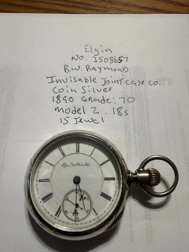 1890 Elgin B.W. Raymond 18S Invisible Joint Case. Railroad Grade 15 Jewel Runs!!