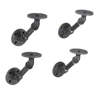 Rustic Industrial Angle Shelf Brackets - Pipe Double Flange Bracket Set 4 Inch