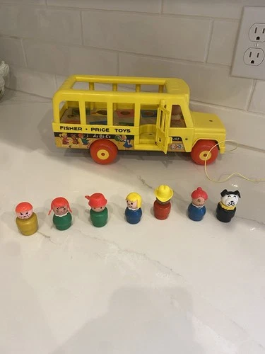 Vintage 1960s Fisher Price School Bus with 8 Figures